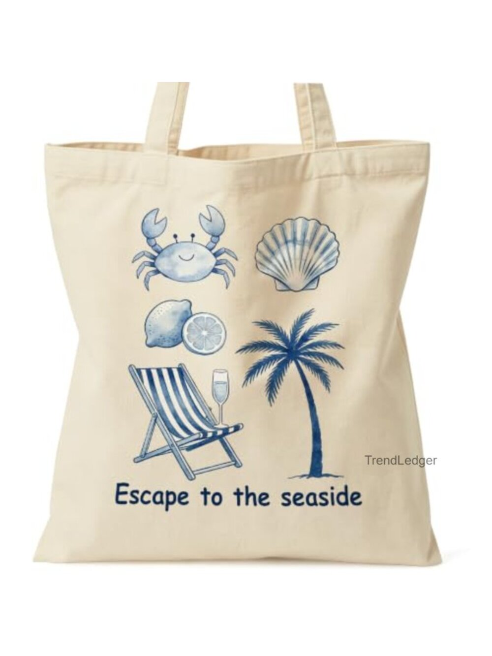Coastal Canvas Tote Bag Beach Seaside Shoulder Strap Large